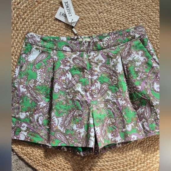 L'AGENCE Vittoria paisley Print Green Shorts Sz.10 NWT - Picture 4 of 8